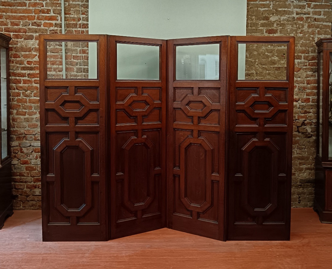 Four Panel Folding Oak and Glass Screen Room Divider (11).jpg